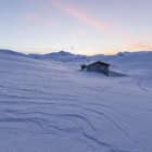 Isolated house in the snow, Riksgransen, Abisko, Kiruna Municipality, Norrbotten County, Lapland, Sweden